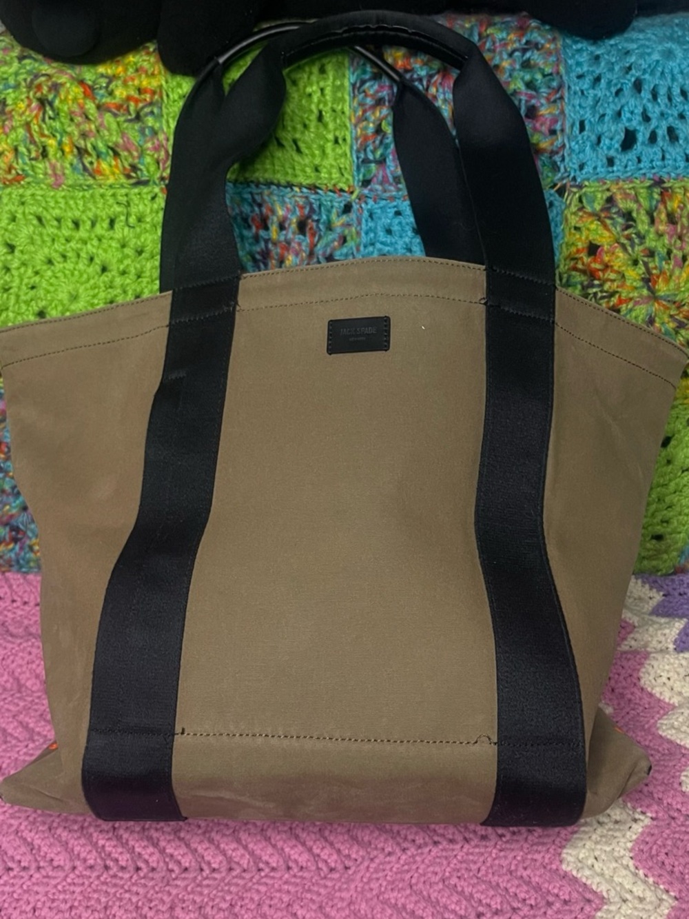 Jack Spade Distressed Large Carry All Oversized Coated Canvas Tote EUC